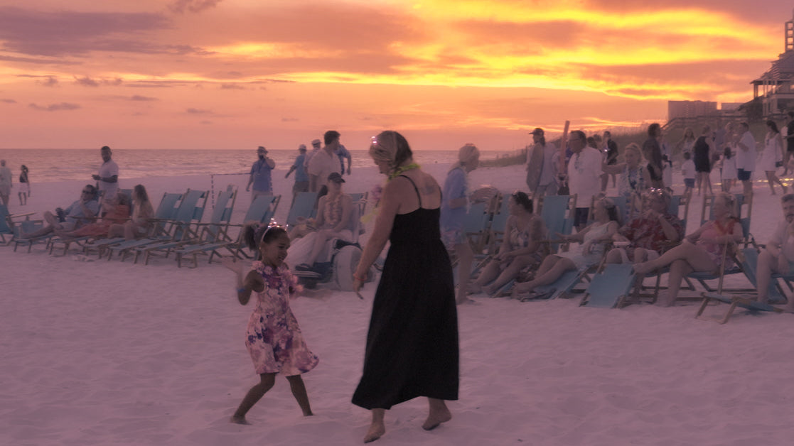 Beach party at sunset